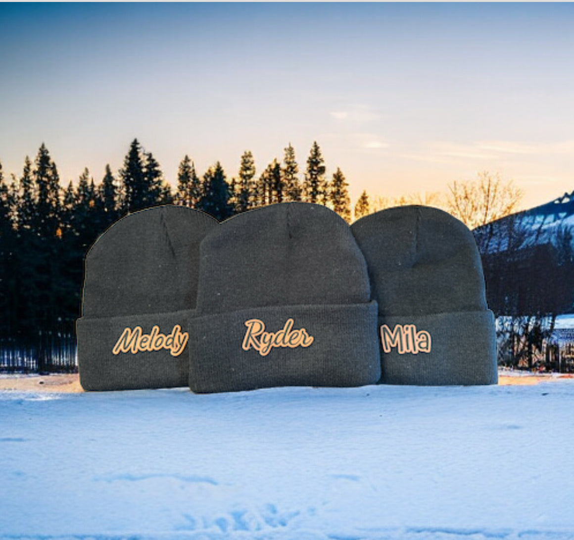 Kid Sized Black Beanie with Custom Leather Patch